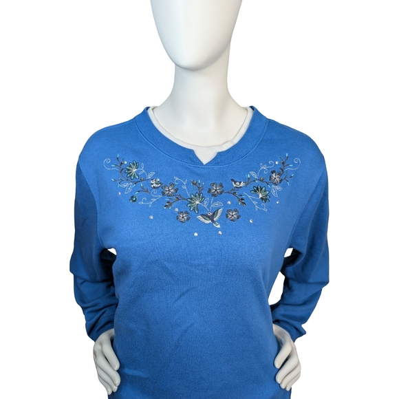 Vintage Embroidered Bird & Floral Sweatshirt in Cobalt Blue (Women’s L) - Picture 3 of 7